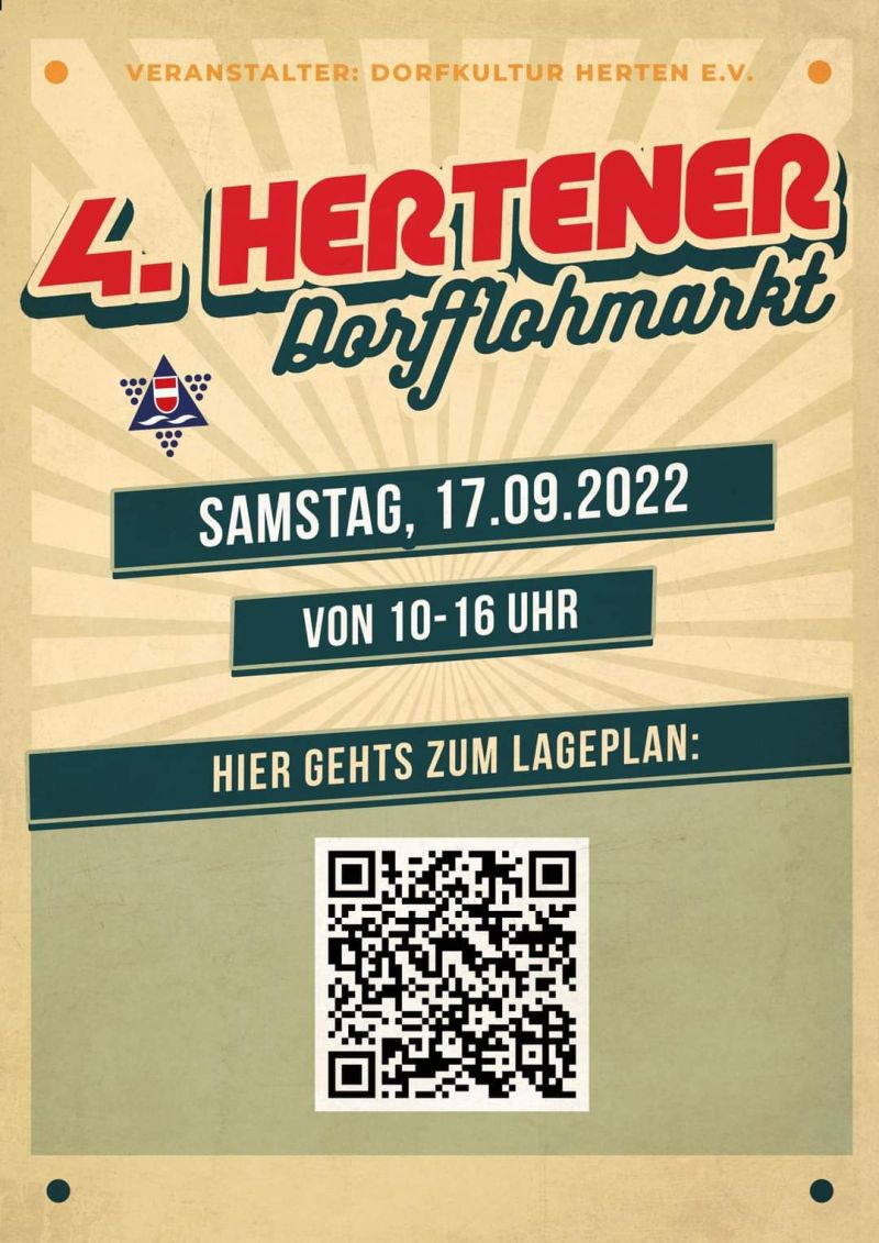 Dorfflohmarkt in Herten Baden Flohmarkt im ganzen Dorf 17.09.2022 10 - 16 Uhr Ausgestellt wird alles was das Herz begehrt - von Trödel bis Kunst und dazu ein gibt es an verschiedenen Ständen Essen und Getränke. 👜👗👠🪆🧸💿🧩https://umap.openstreetmap.de/de/map/dorfflohmarkt-herten_29605#16/47.5559/7.7361